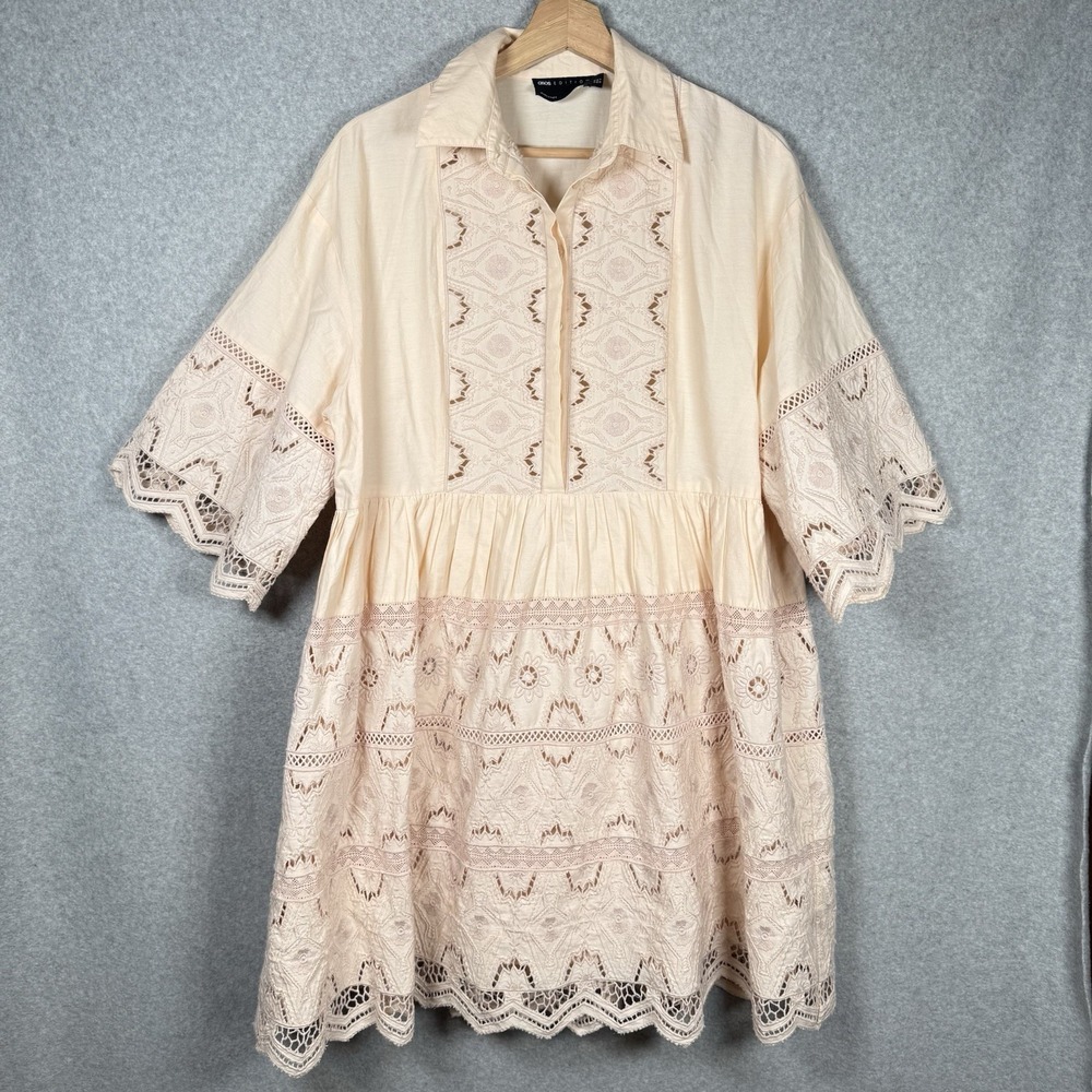 asos mini shirt dress womens 6 peach eyelet